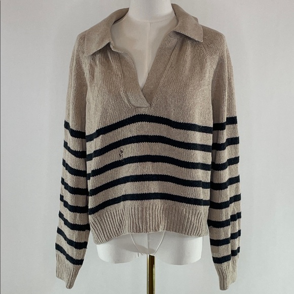 Marine Layer Sweaters - Marine Layer, Relaxed Polo Striped Sweater, S